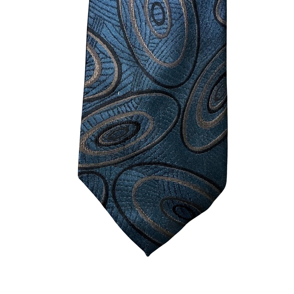 Stefano Milano Silk Tie Navy Blue Bronze Geometric Swirl Handmade Italy Mens